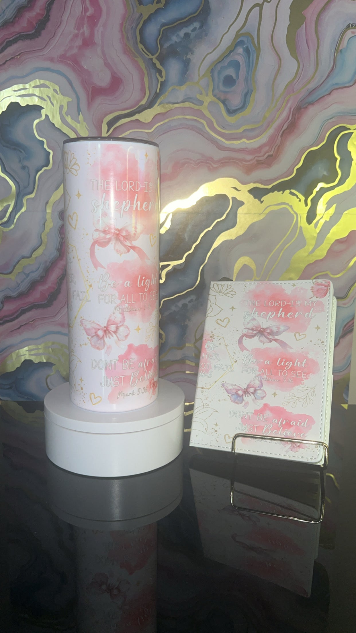 Bible Verses Cup and Journal Set with Inspirational Quotes and Butterfly Design