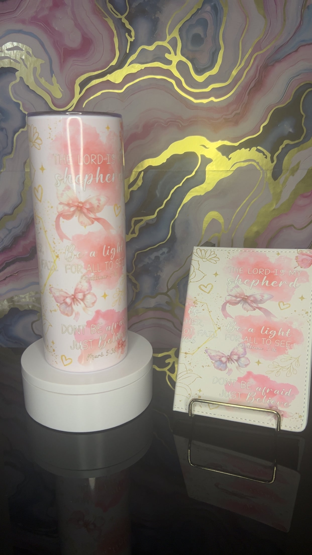 Bible Verses Cup and Journal Set with Inspirational Quotes and Butterfly Design