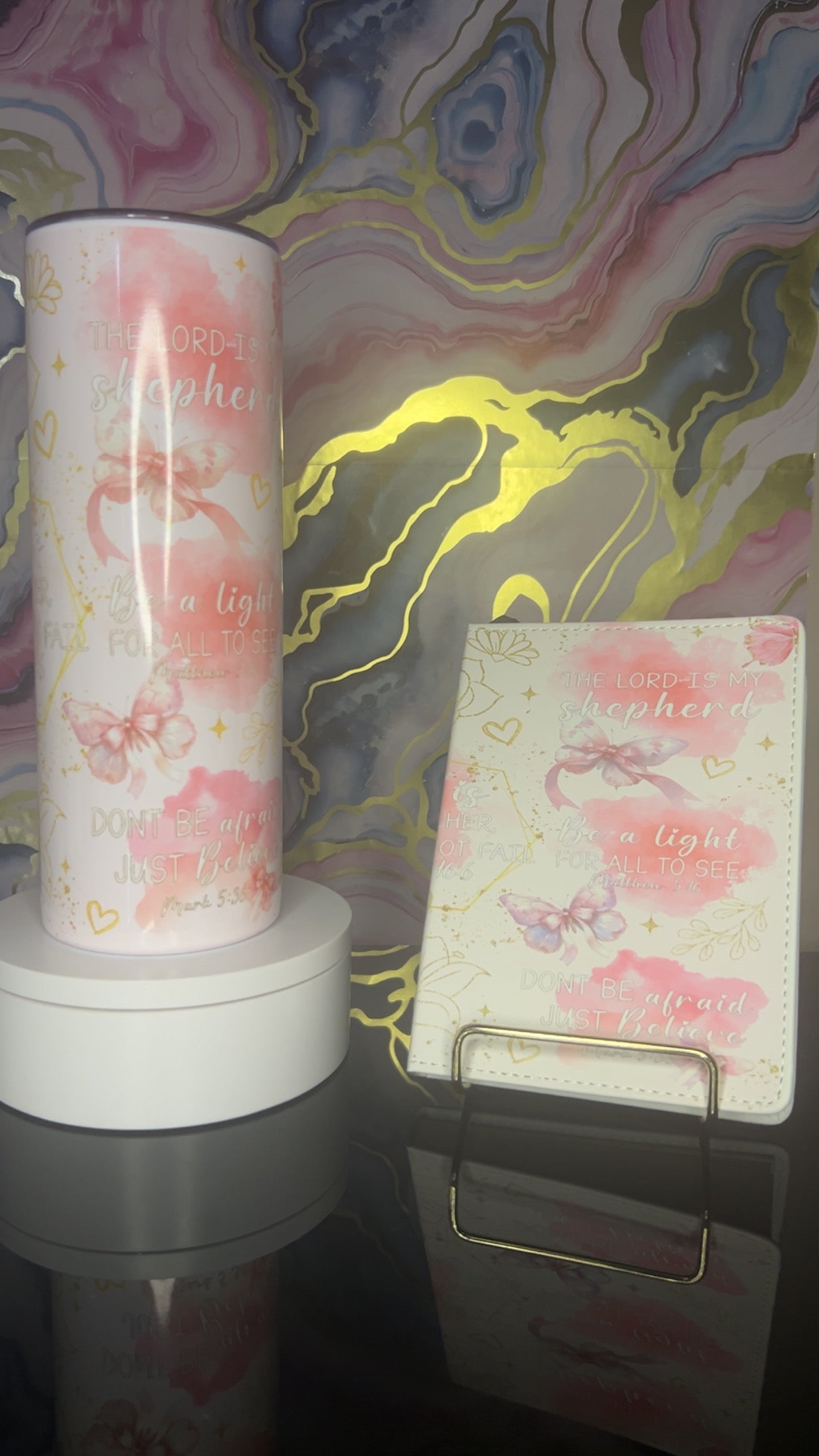 Bible Verses Cup and Journal Set with Inspirational Quotes and Butterfly Design