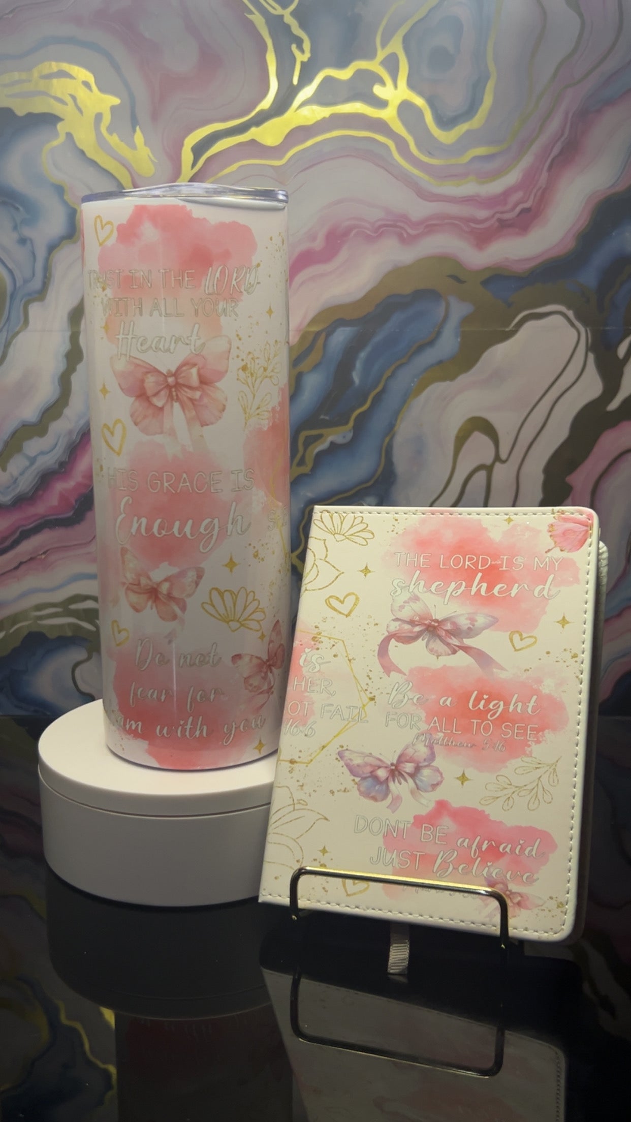 Bible Verses Cup and Journal Set with Inspirational Quotes and Butterfly Design