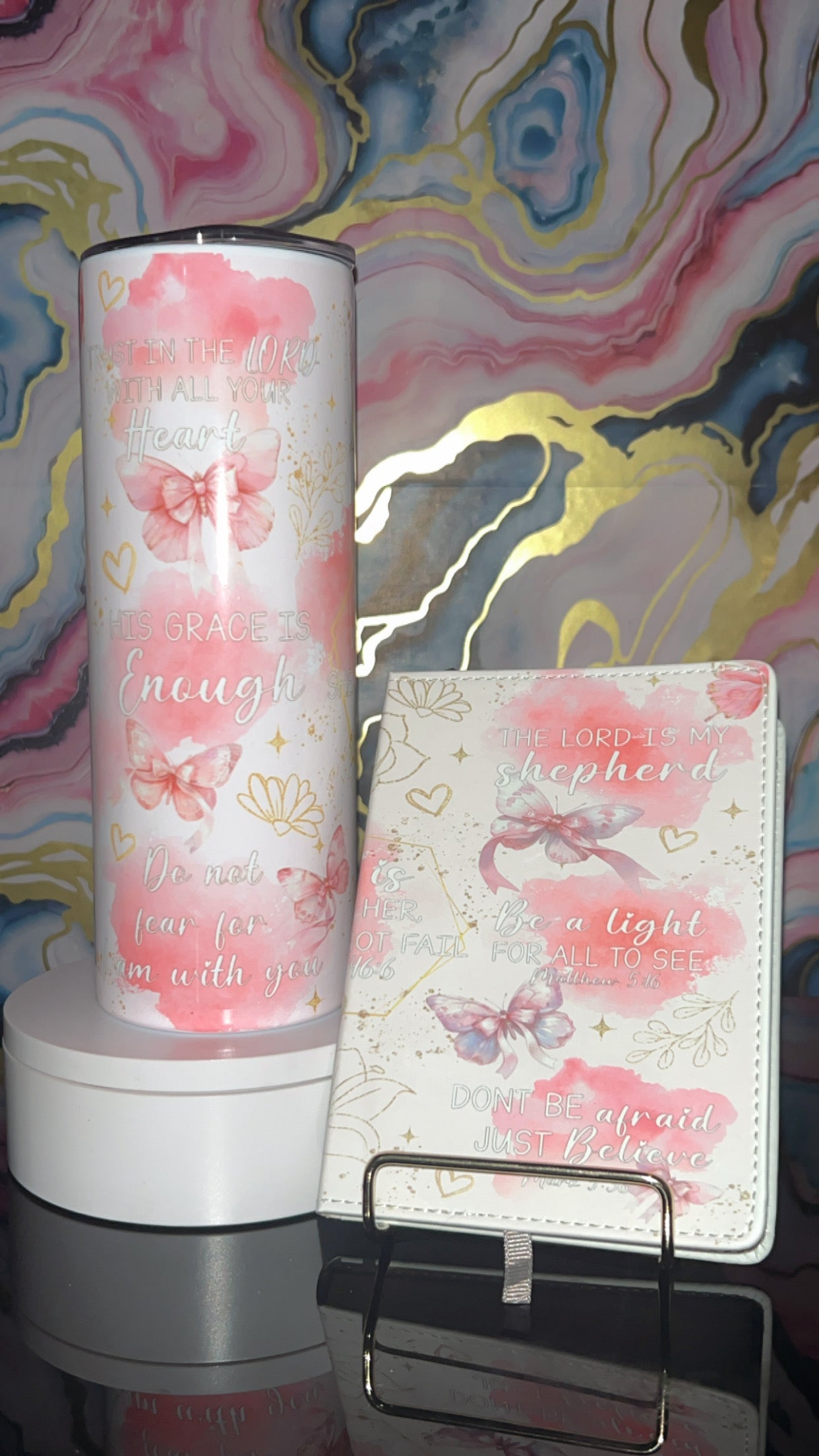 Bible Verses Cup and Journal Set with Inspirational Quotes and Butterfly Design