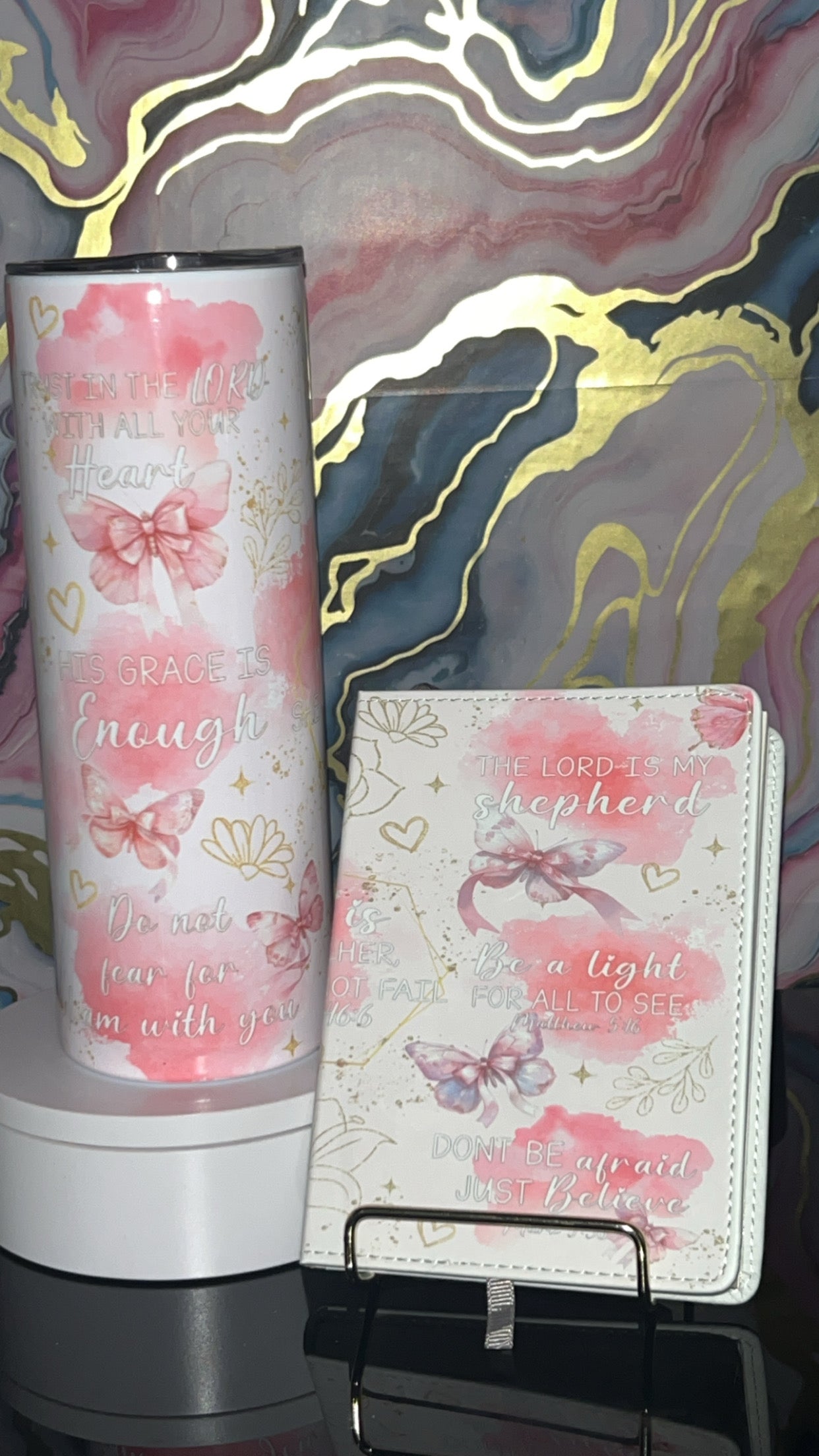 Bible Verses Cup and Journal Set with Inspirational Quotes and Butterfly Design